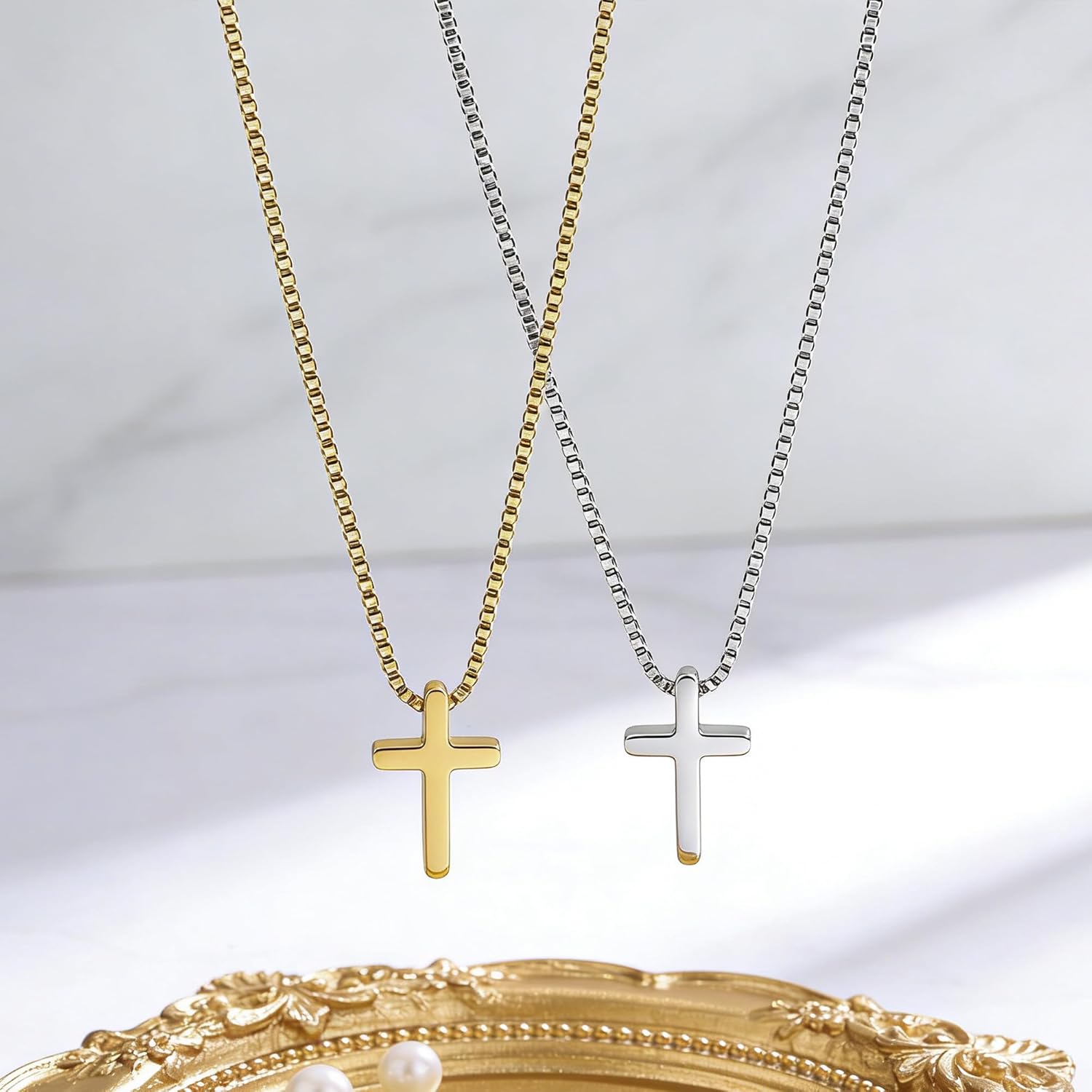 Crown Cross Necklace for Women, 14K Gold Silver Cubic Zirconia Crown Cross Necklace, Diamond Gold Silver Cross Necklaces, Dainty Cross Faith Simple Trendy Charm Jewelry Gift for Women - Image 6