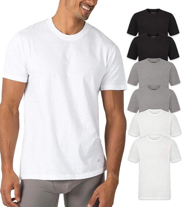 Skechers Mens Classic Fit Crew Neck Undershirts Tag-Free Lightweight Moisture-Wicking Cotton Blend T-Shirts 6 Pack Set