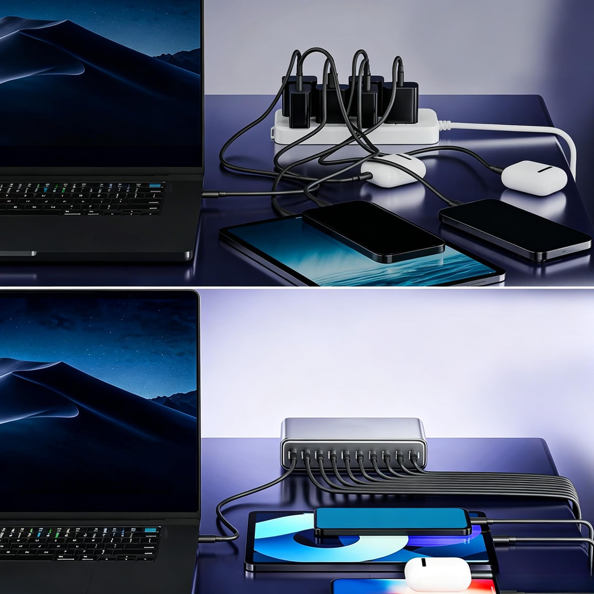 880W USB C ładowarka GaN III Pro 10-portowa ładowarka USB, 140Wx4 100Wx2 PD szybka ładowarka kompatybilna z/komputerem stacjonarnym/laptopami/telefonem (wtyczka europejska)