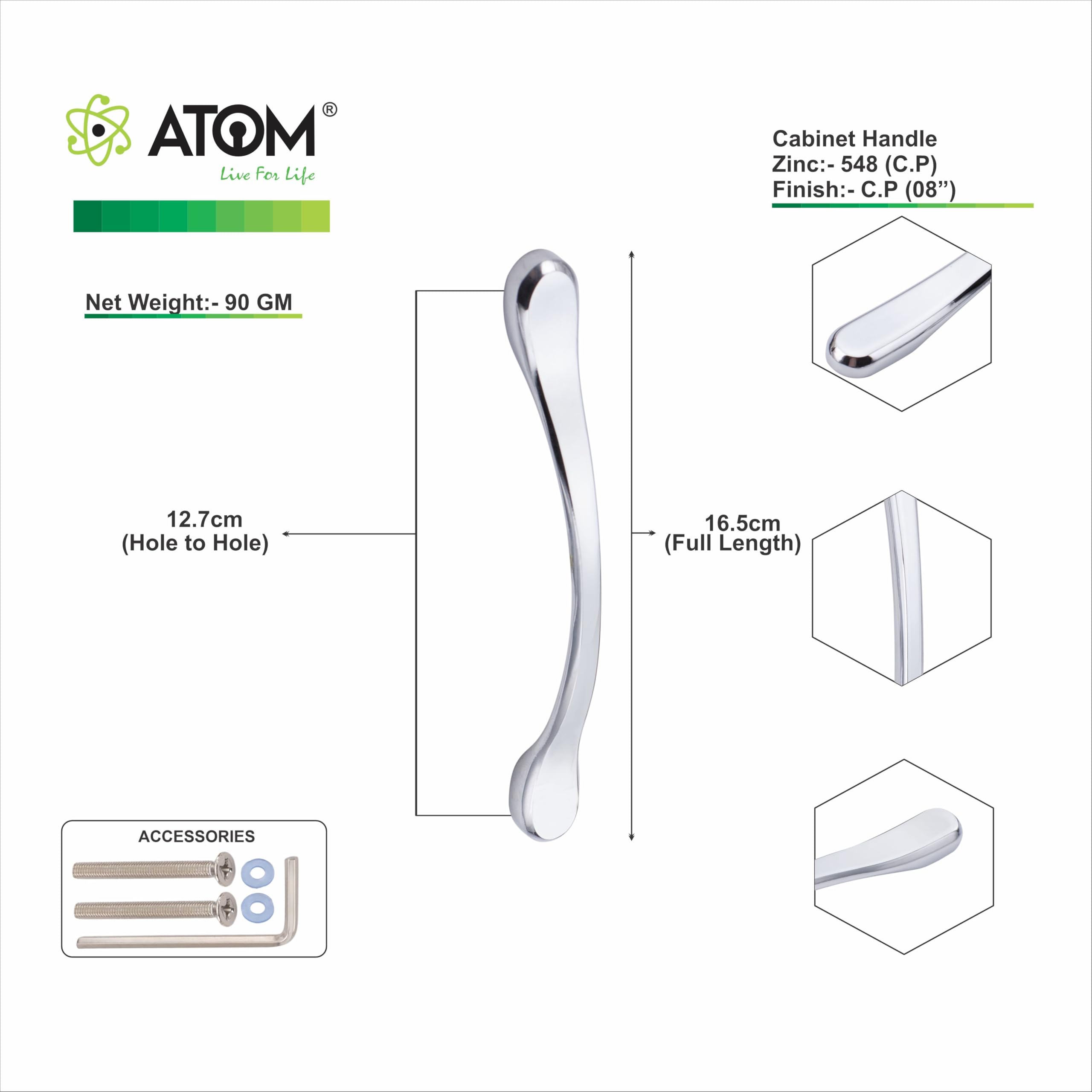 Atom 6.5 Inch Zinc Handle | Cppt Finish | Wardrobe Knob, Cabinet Grip, Cupboard Bar, Drawer Pull | Pack of 20 | CH-548 3