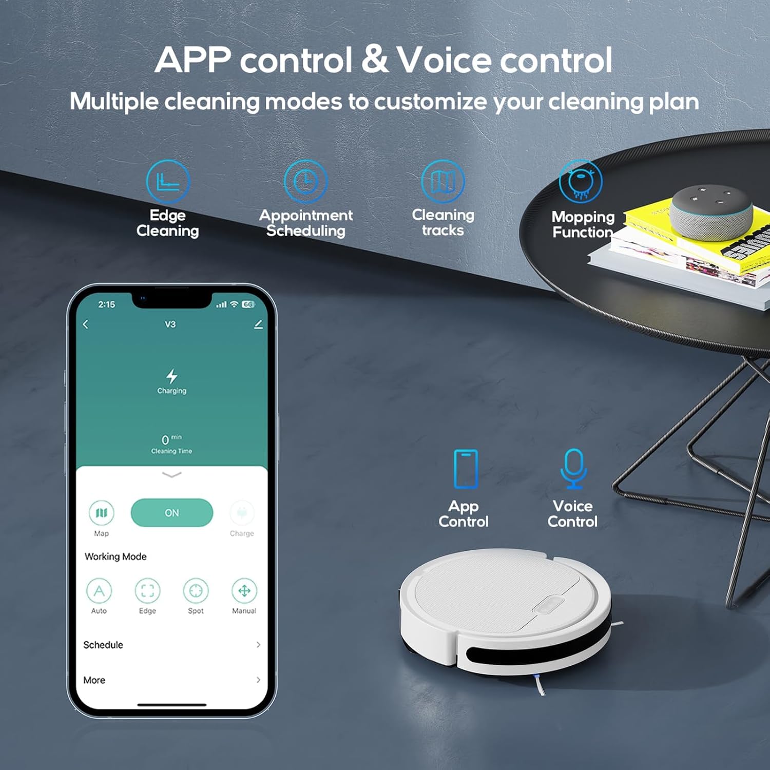 Robot Vacuum, Mopping Robot, Powerful 5000Pa, WiFi/Alexa/App/Remote Control, Quiet, Robotic Vacuum Cleaner with Self-Charging, Anti-Collision and Fall, for Pet Hair, Hard Floor, Carpet