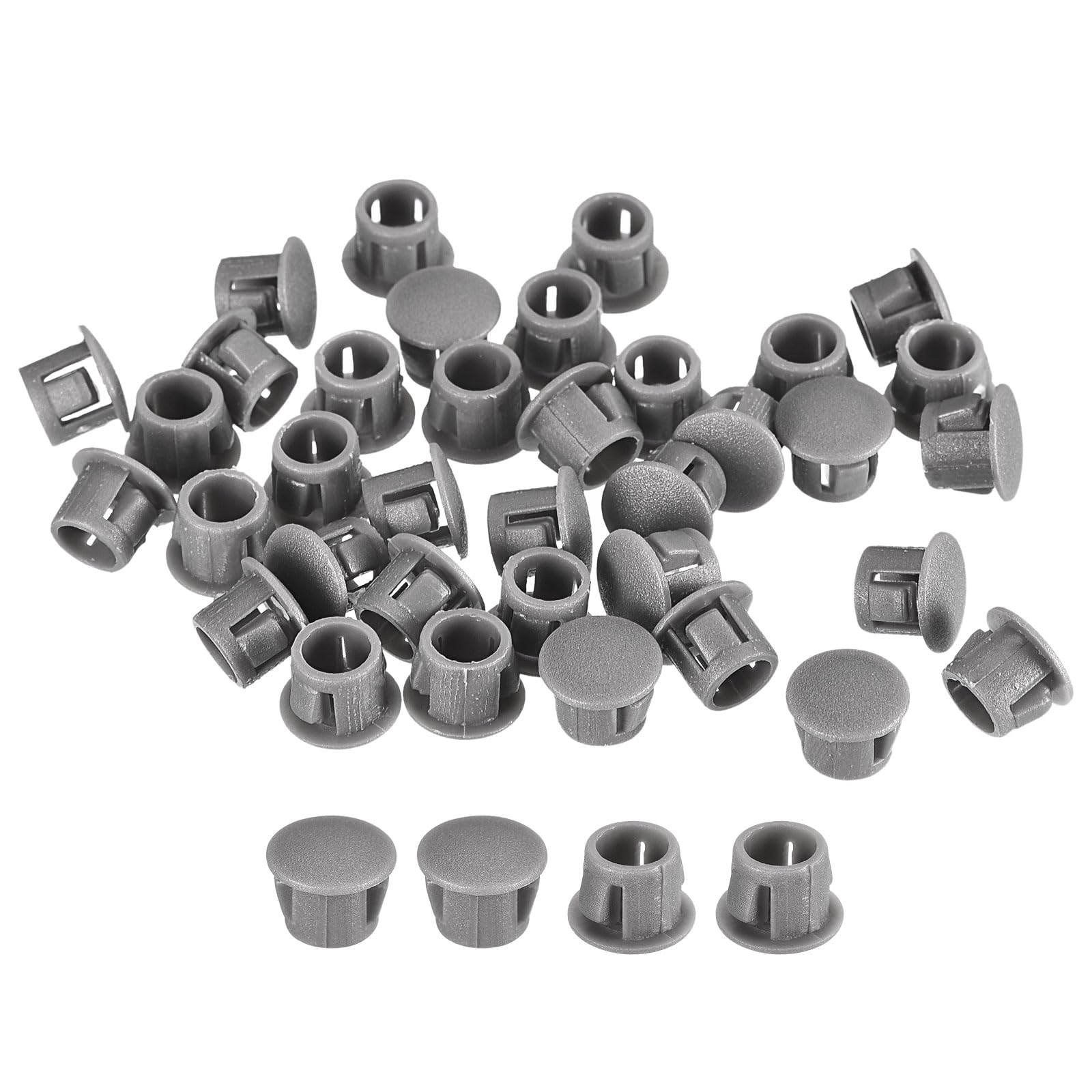 uxcell 16/5" Plastic Hole Plugs, 66Pcs Flush Type Panel Round Snap in Fastener Knockout Locking Plugs for Furniture Insert End Caps Panels, Gray
