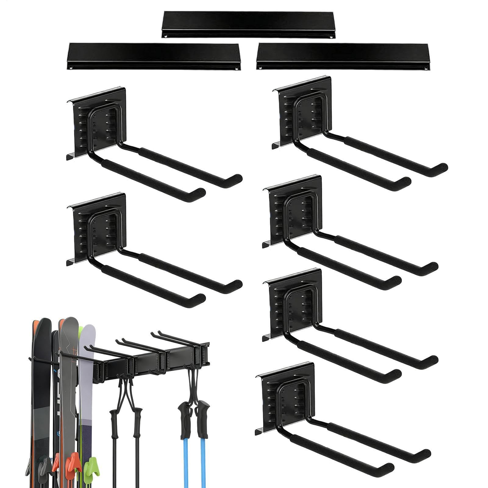 Garagen-Wandhalterung mit 6 Haken – robuster Organizer für Skateboard, Skier und Snowboards | Robuste Wandhalterung für den Innen- und Außenbereich im Keller, Schuppen D
