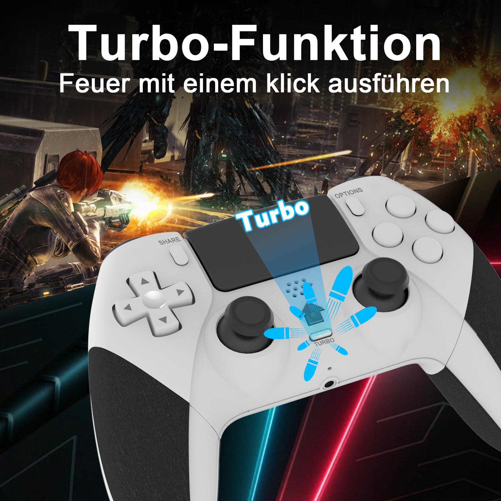Shiptree Wireless Controller per PS-4, Gamepad Joystick Controller per Ps4/Pro/Slim/PC con Turbo & Macro M1/M2,Controllers con Touch Panel/Doppia Vibrazione/6-Axis/3.5mm Jack Audio (Bianco)