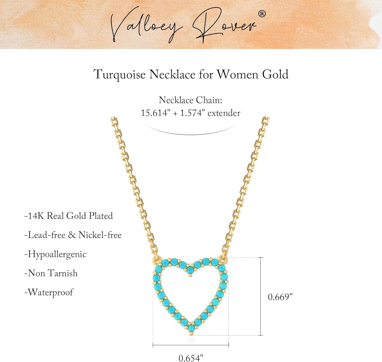 Valloey Rover Turquoise Necklaces for Women-Charm Gold Pendant Necklace 14K Gold Plated Dainty Statement Pendant Necklaces Turquoise Jewelry Gifts for Women - Image 5