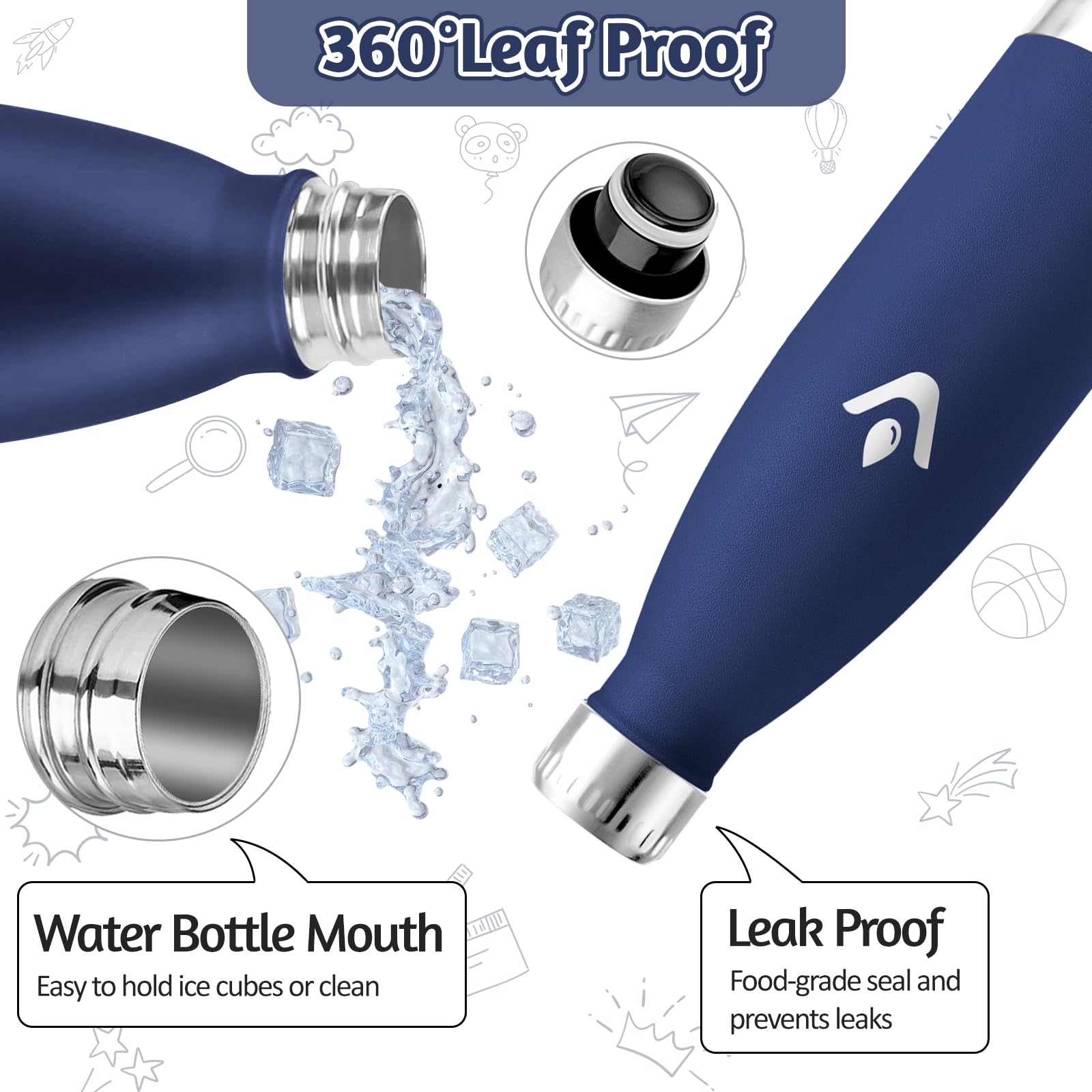 HoneyHolly Borraccia Termica Bambini, 500ML Acciaio Inossidabile 18/8, Borraccia Termiche, Senza BPA, Bottiglia Termica A Prova di Perdite, Termos per Scuola, Campeggio, Sport, Borracce