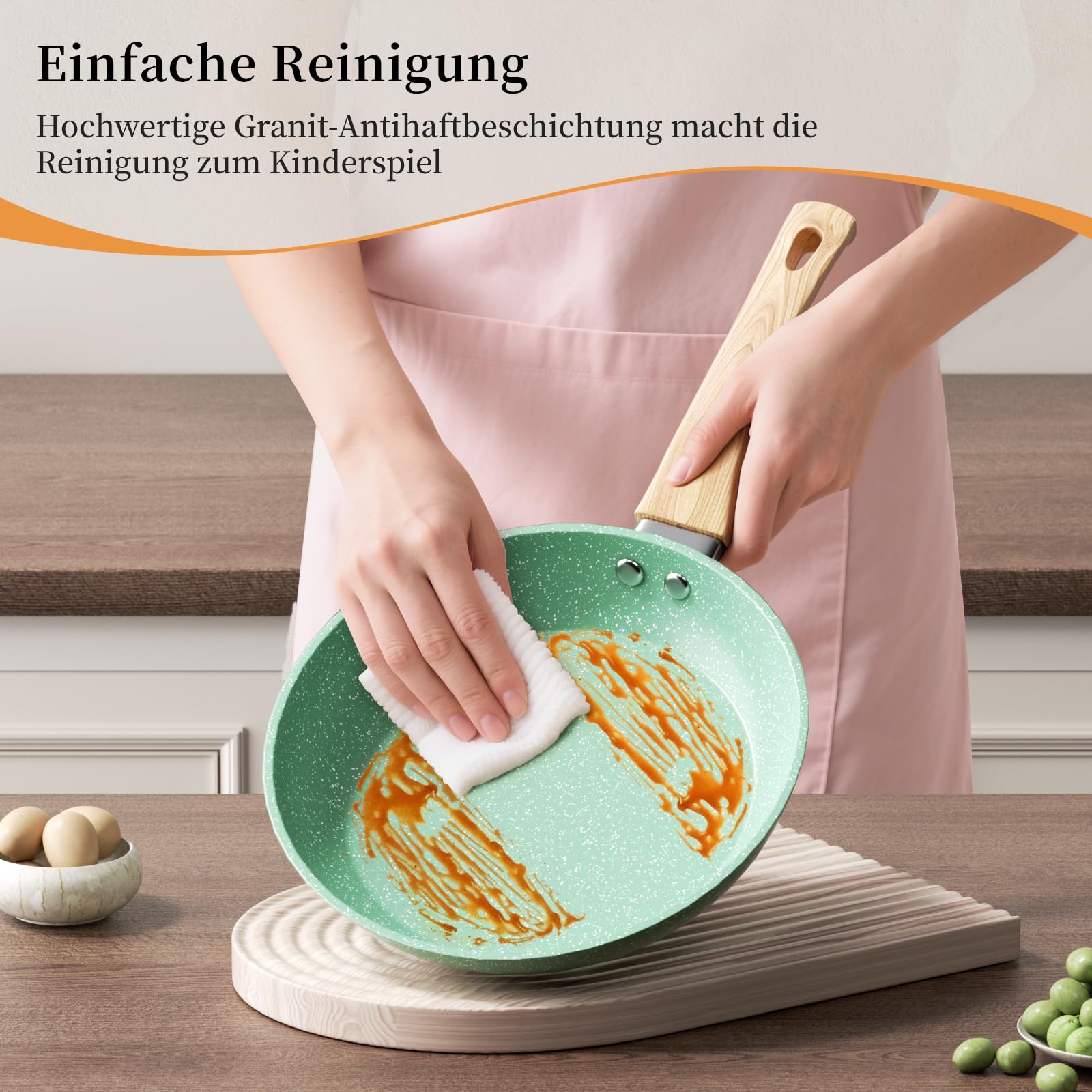 Innerwell Anti-aanbakpan, 20 cm, inductiepan, graniet, professionele antiaanbaklaag, keramische pan, PFOA-vrij, niet giftig, ovenbestendig, vaatwasmachinebestendig, mintgroen