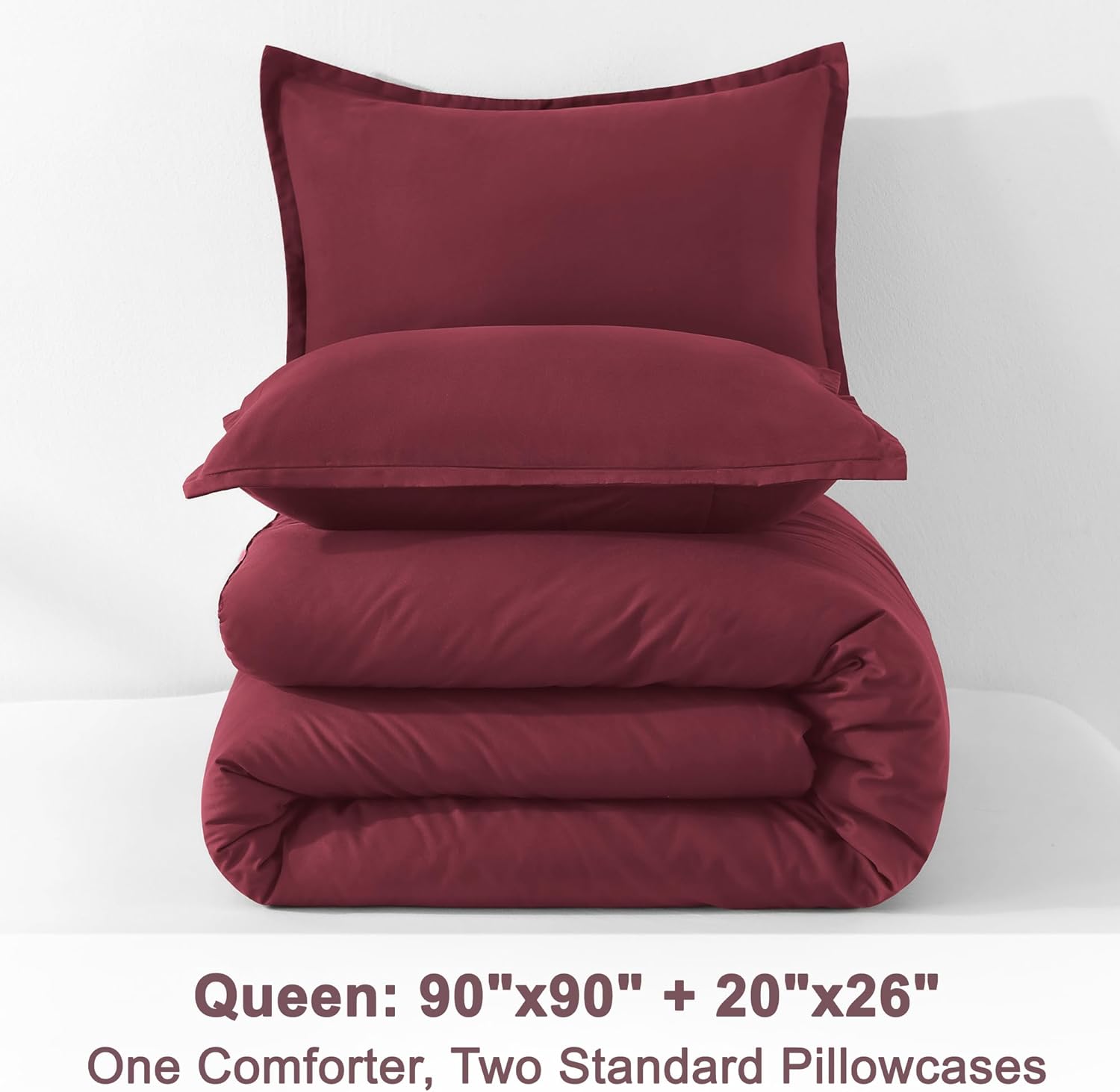 Litanika Burgundy Red Comforter Set Queen Size, 3 Pieces Lightweight Solid Bedding Comforter Set, All Season Fluffy Bed Set (90x90In Comforter & 2 Pillowcases) - Image 9