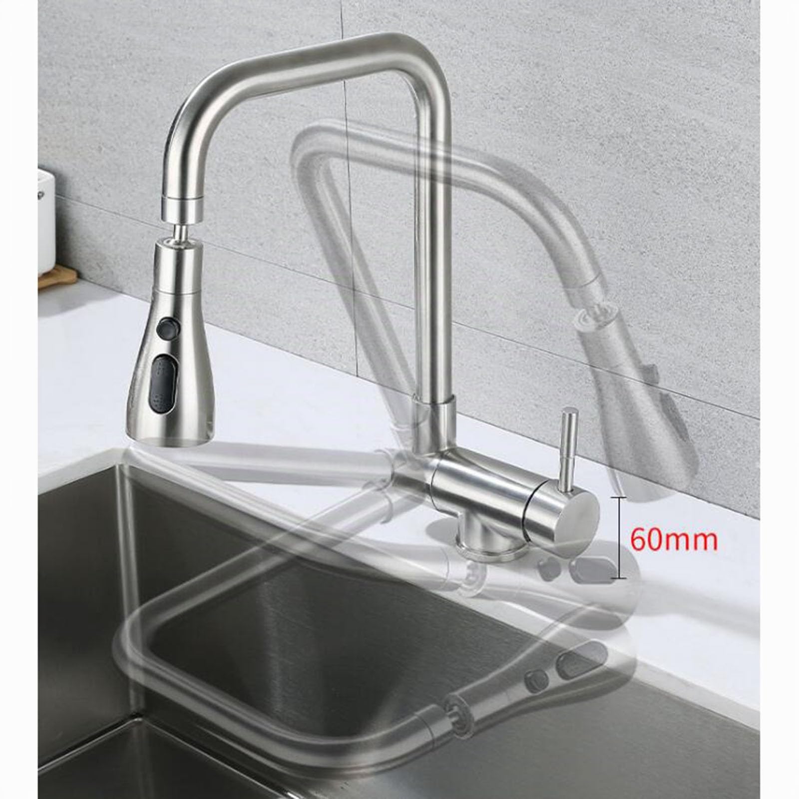 Vorfenster Küchenarmatur Klappbar Wasserhahn Küche Schwenkbar 3 Modus Edelstahl Spültischarmatur Vorfenster-Gebürstet