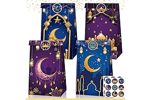12pcs Eid Mubarak Paper Bags with Stickers for Ramadan Party Supplies