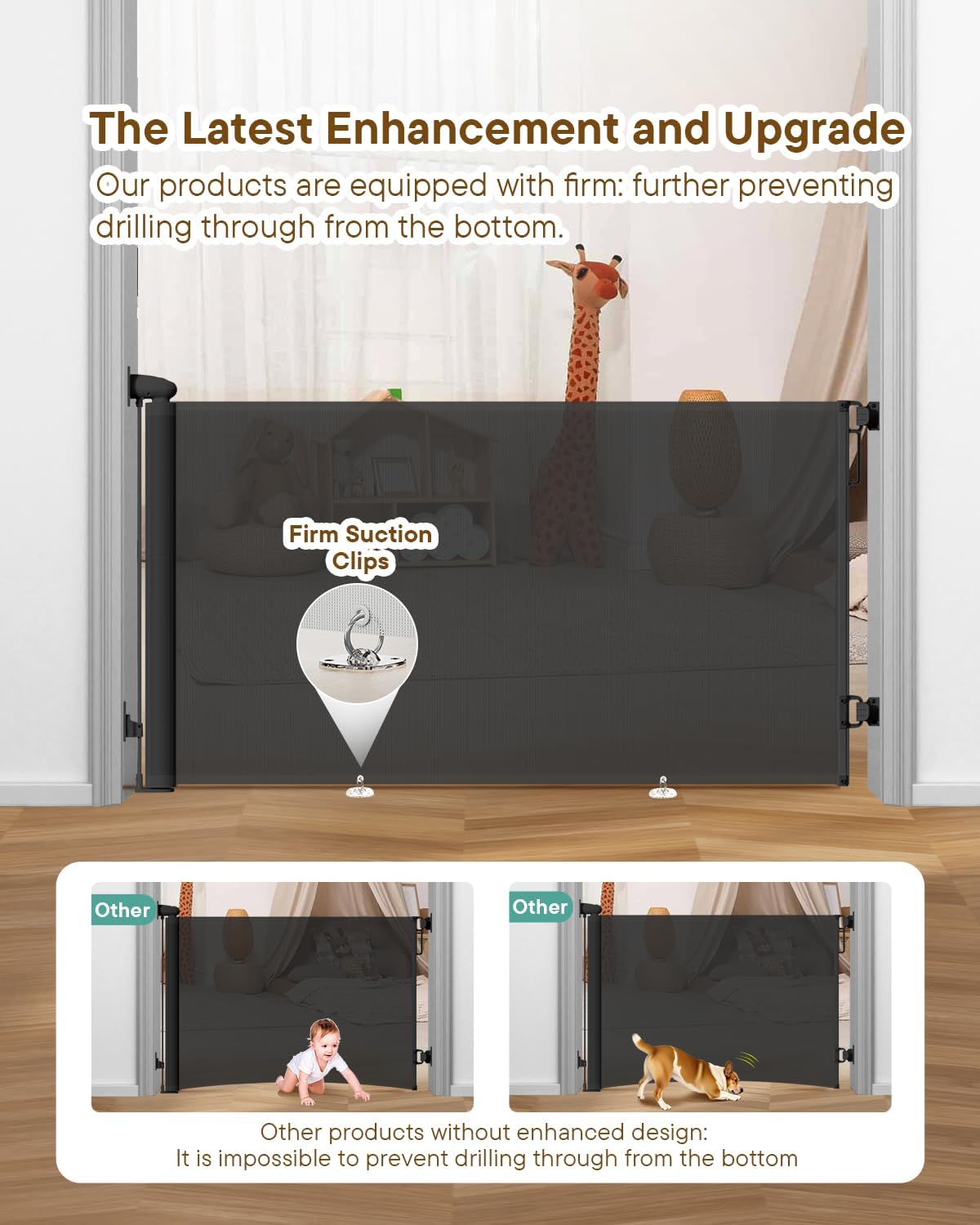 Extra Wide Baby Gate - 71 inch Retractable Mesh Gates for Large Opening, Extra Long Mesh Gate for Babies, Dogs, Baby Gate Anti-Crawling Hook for Stairs Hallways Doorway Indoor Outdoor, Black