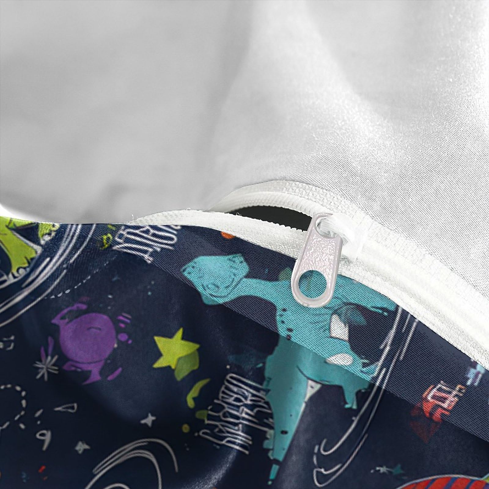 Dinosaurier Raum 3-teiliges Reines Polyester Cartoon Kinder Design Bettbezug, Versteckter Reißverschluss, Krippenbettwäsche, Babysicher & Pflegeleicht King（220x240cm）