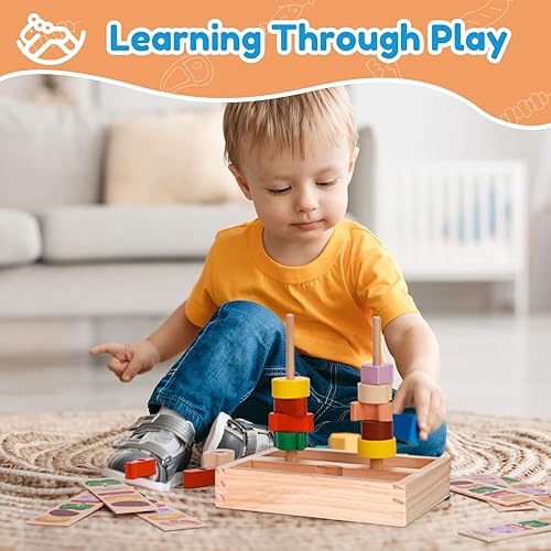 Miniatura 5 de Woodtoe Montessori - Juguetes apilables para barbacoa para niños de 3 años juegos de alimentos de madera para niños pequeños juguete de habilidades