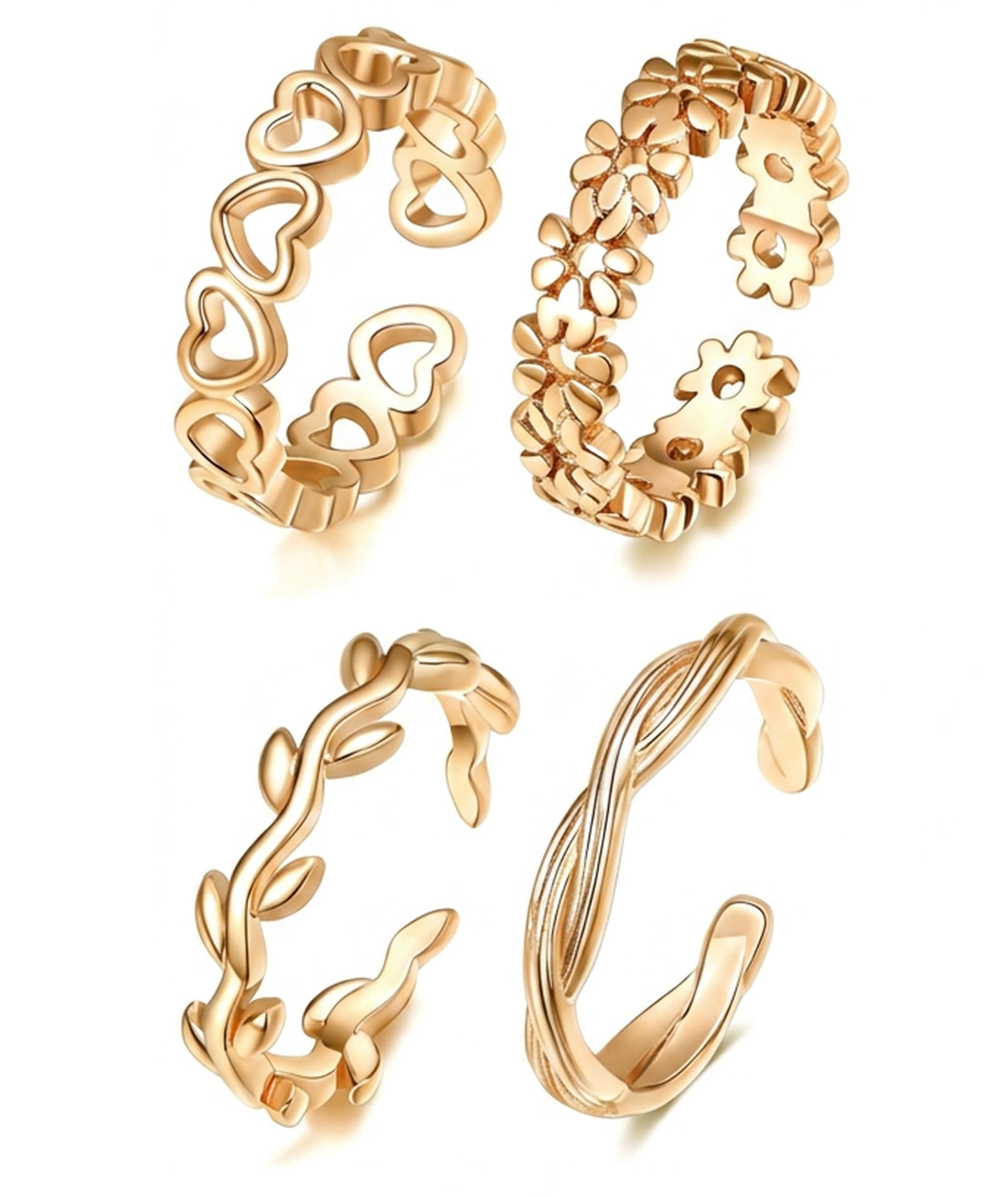 Toe Rings for Women, Adjustable Heart Star Moon Leaf Toe Rings, 4PCS Fashion Jewelry Set for Beach Parties and Daily Wear, Versatile Stackable Rings for Foot Accessories-picture-50