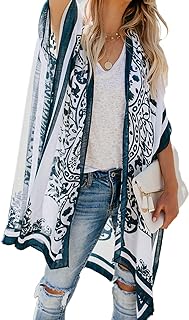 Women's Kimono Cardigan Summer Swimsuit Coverups Beach Cover Up with Floral Print for Vacation