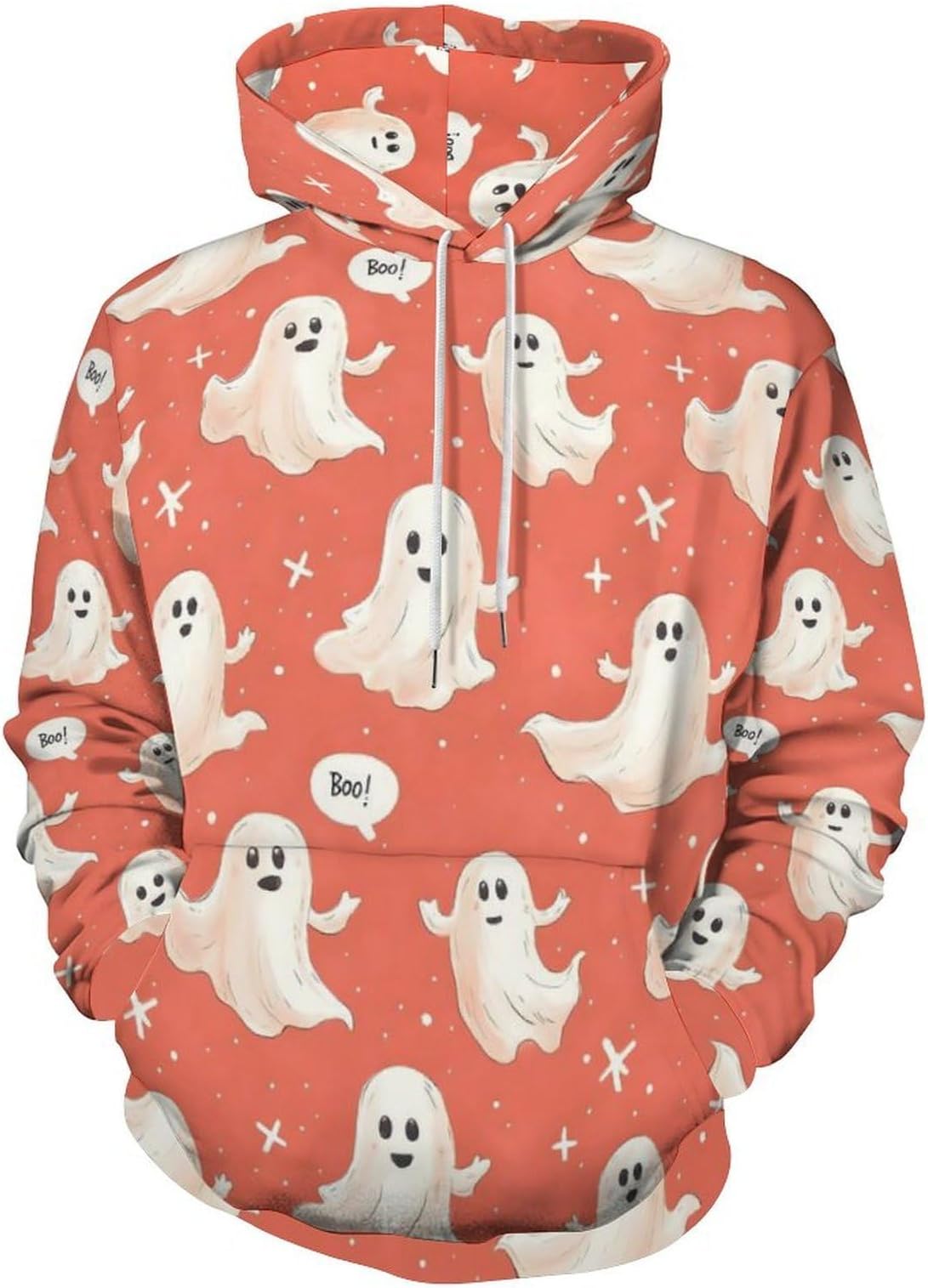 Ghost White Cute Print Hoodies for Women Men, Pullover Oversized Sweatshirt Fashion Fall Winter Clothing