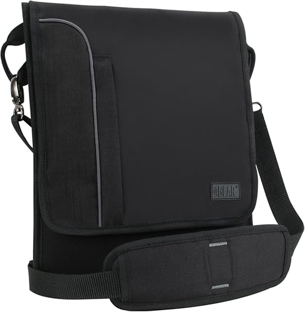 USA Gear 10 Inch Tablet Case Satchel Bag Organiser and Travel Holster Sling with Adjustable Shoulder Strap - Compatible with Fire Tablet, Lenovo Tab 2, Samsung Galaxy Tab and More - Black