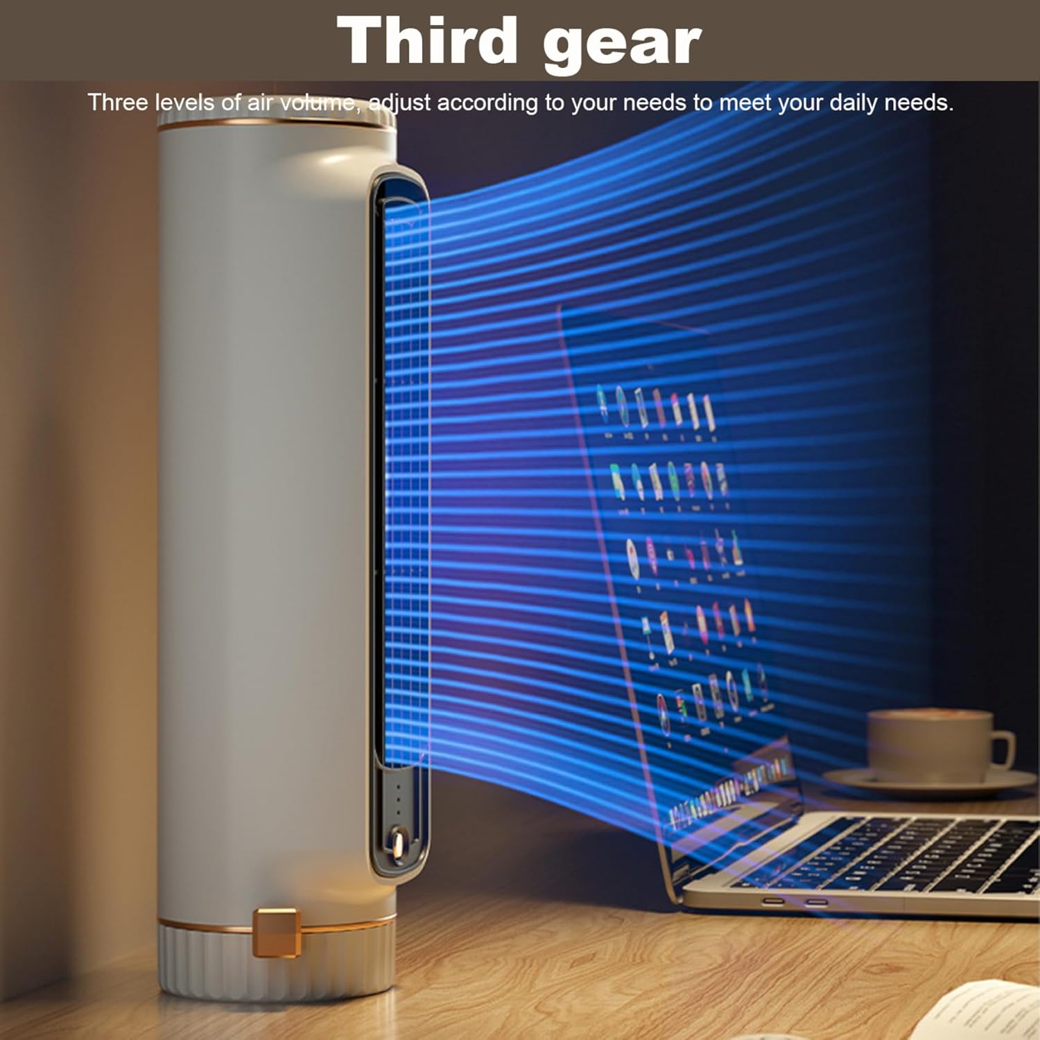 Desktop Tower Fan, 3-Speed Bladeless Fan, 1200mAh, 360° Adjustable, Type-C Portable Desk Fan for Bedroom, Living Room, Office