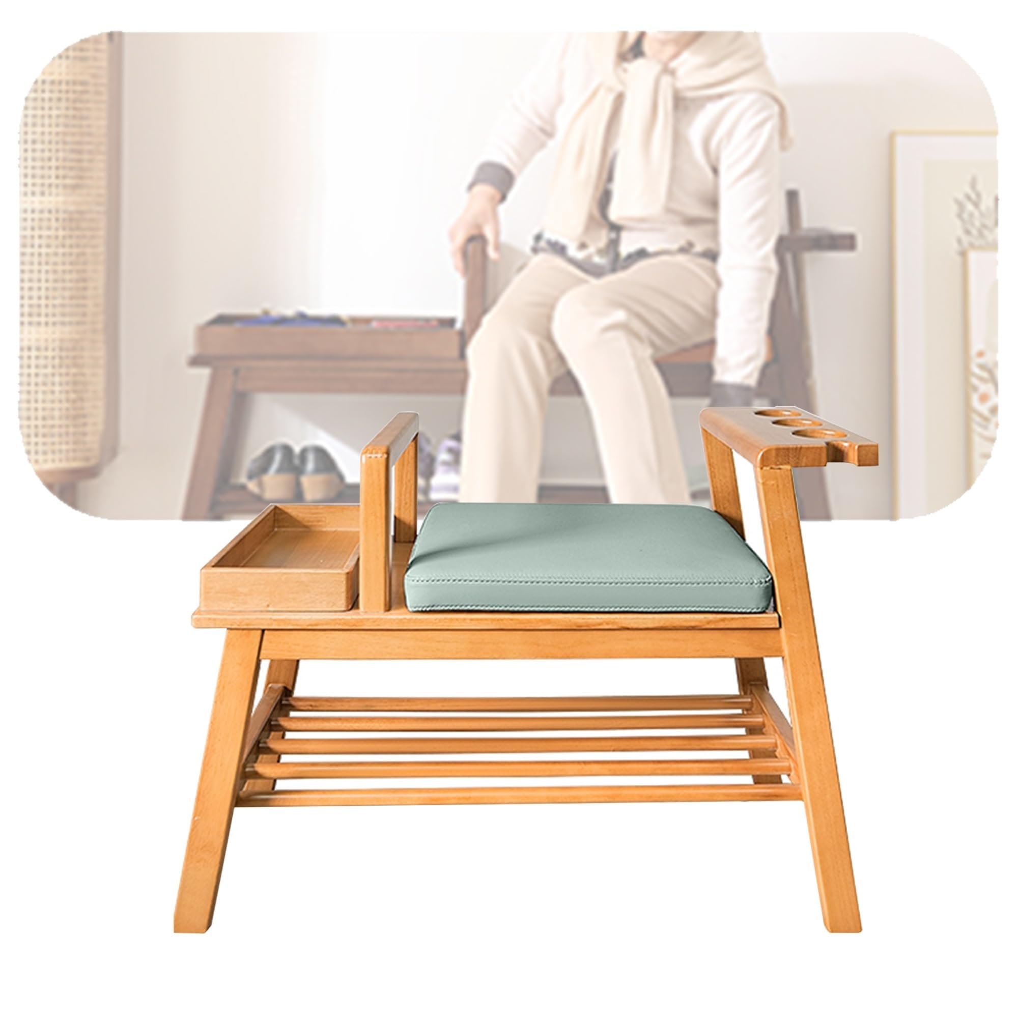 SDCFFC Entryway Wood Shoe Organizer Rack Bench with Storage and Cushion for Front Door Entrance Foyer Hallway,Ideal for Home