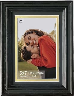 5x7 Picture Frame Matted to 4x6 - Thickened and Widened, Mortise & Tenon, USA Natural Oak Wood with Real HD Tempered Glass, Tabletop or Wall Mount Display Includes Wall Kit, Black Color, 1 Pack