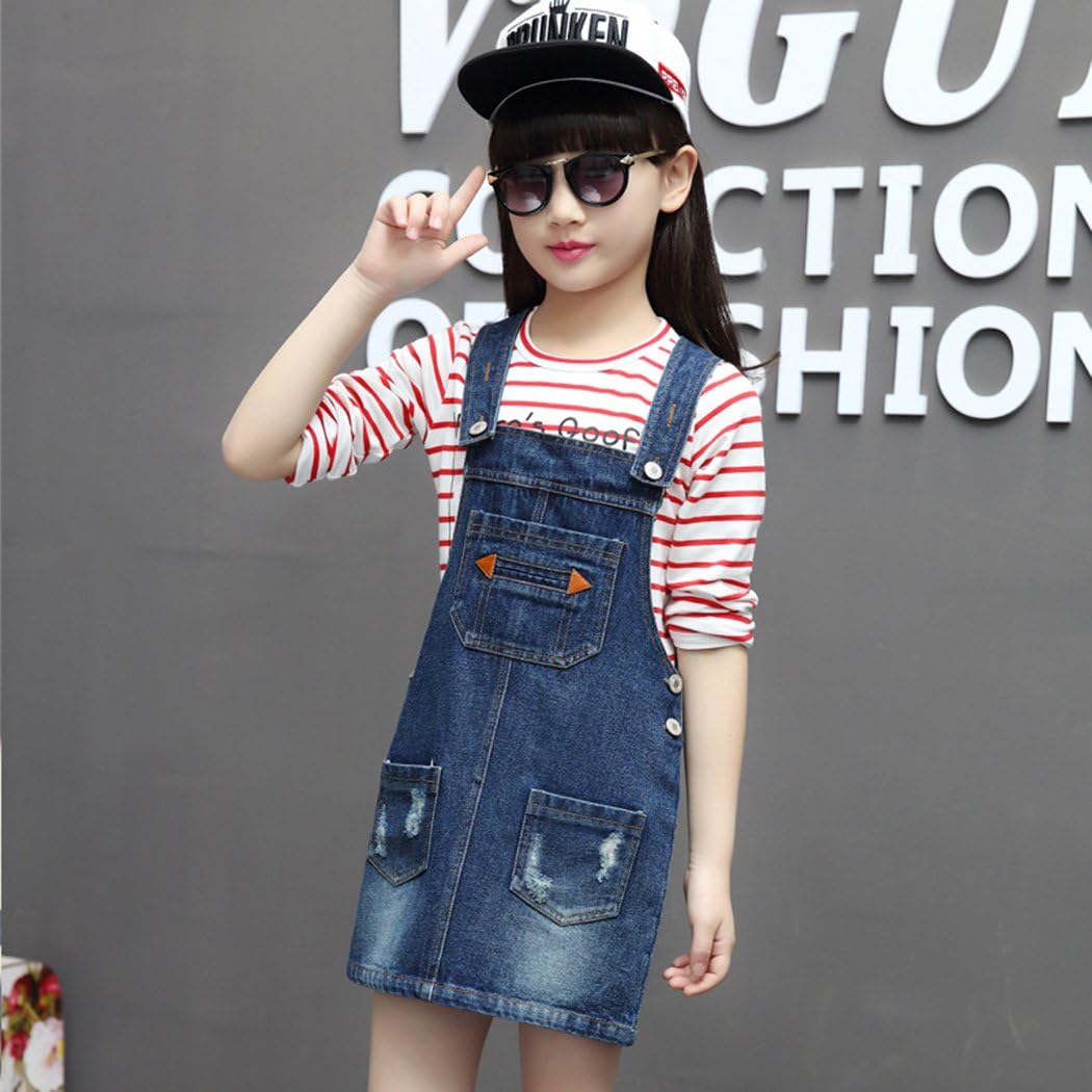 KIDSCOOL SPACE Baby Little Girls Fox Flowers Embroidered Lace Denim Overall Dress - Image 4