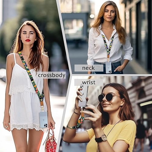 Miniatura 2 de Yonlevres Cordón cruzado para teléfono con correa para la muñeca, cordones de teléfono celular con diseño de flores y gatos para alrededor del