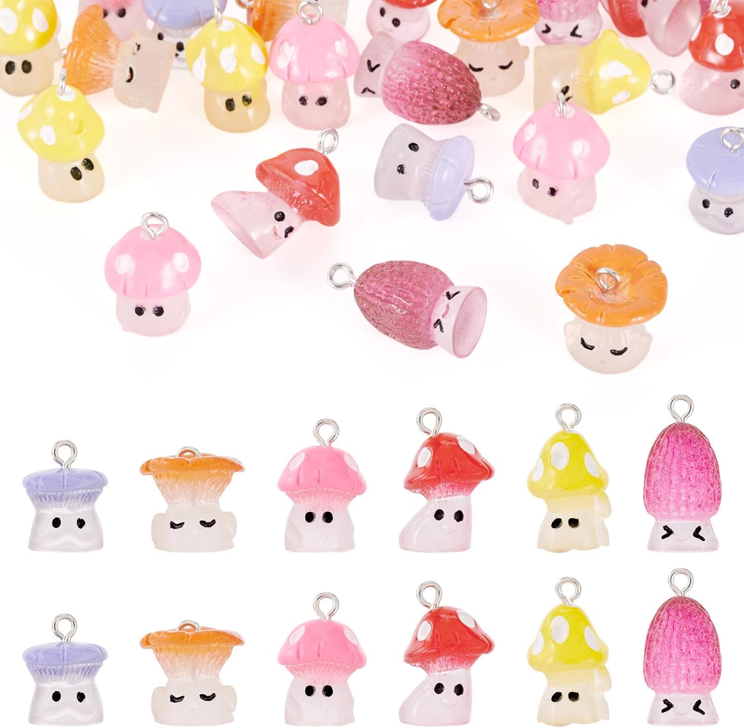 24Pcs Mushroom Resin Charms Assorted Cute Cartoon Mushroom Pendants Forest Plant Dangle Pendants Lovely Garden Plant Hang Ornament for DIY Crafts Necklace Earring Jewelry Making
