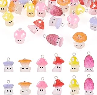24Pcs Mushroom Resin Charms Assorted Cute Cartoon Mushroom Pendants Forest Plant Dangle Pendants Lovely Garden Plant Hang Ornament for DIY Crafts Necklace Earring Jewelry Making