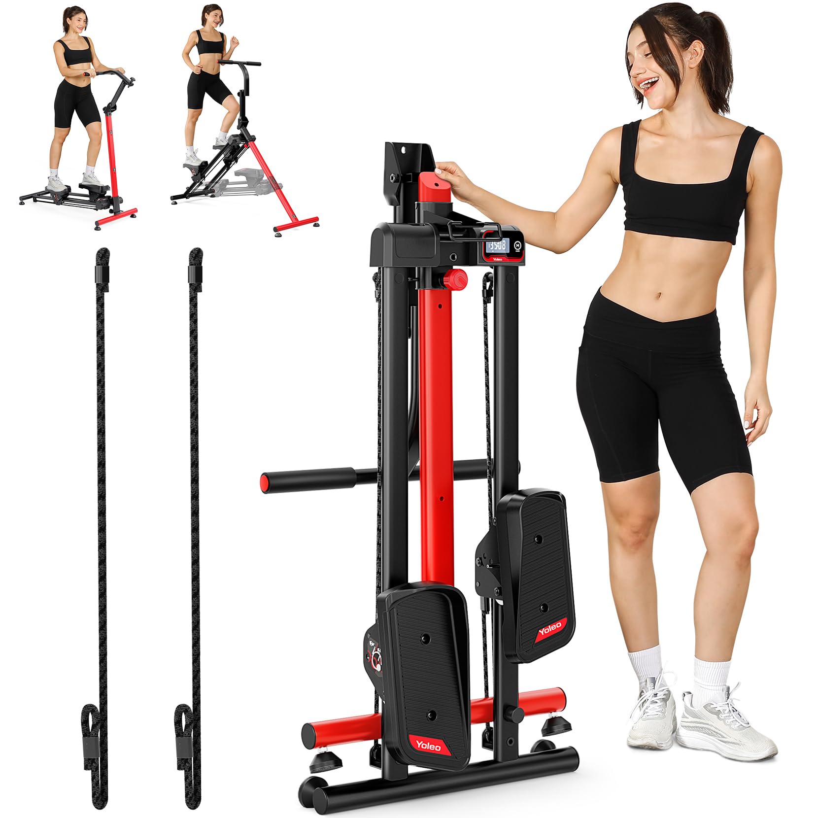Steppers for Exercise Workout (V2.0 Basic Stair Stepper + Bungee Cord*2οΌGreyοΌ)