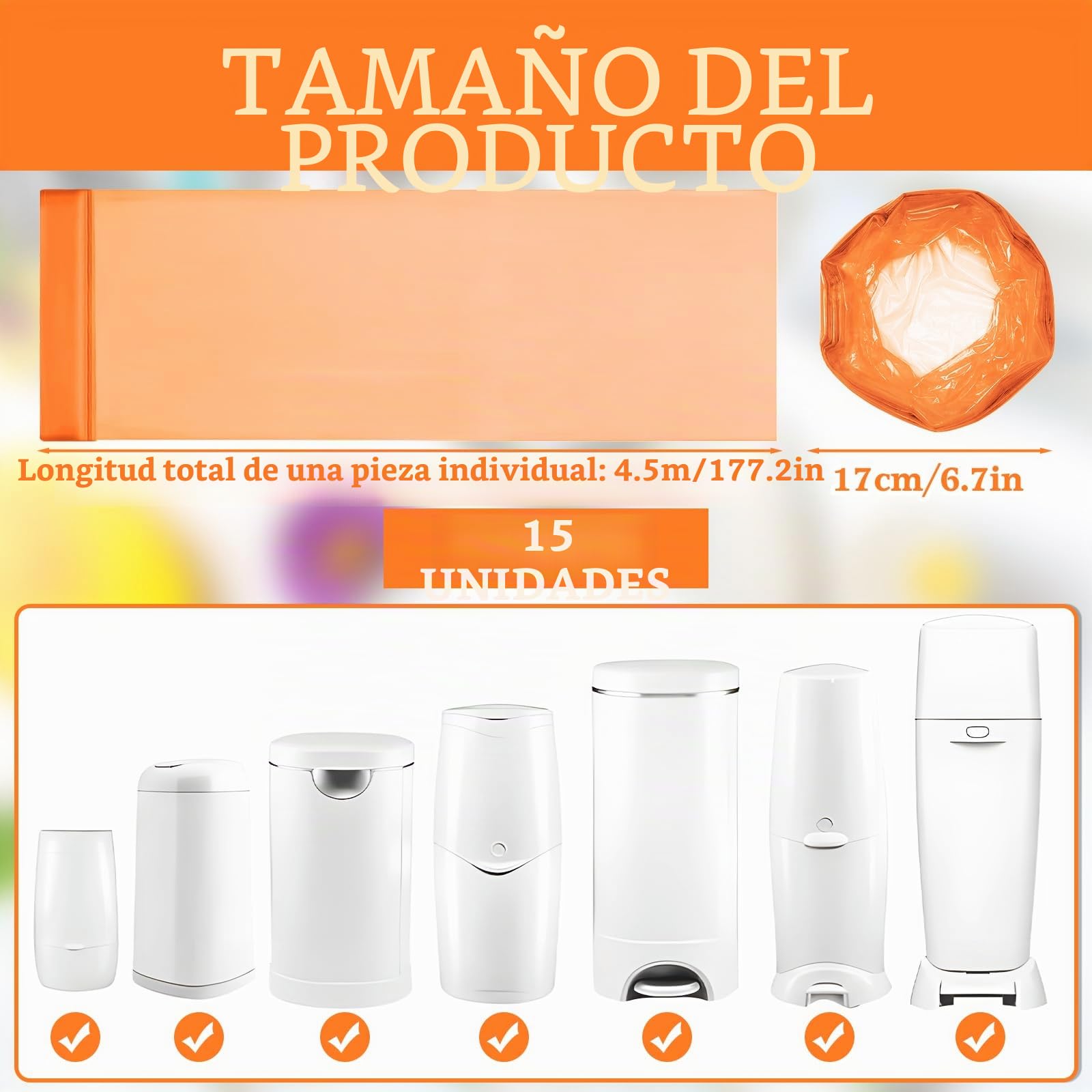 15 Piezas Recambios Cubos de Pañales, Película Engrosada Con Buena Hermeticidad Y Resistente A Los Olores, Adecuada Para Tommee Tippee Sangenic Tec, Simplee Sangenic, Twist & Click