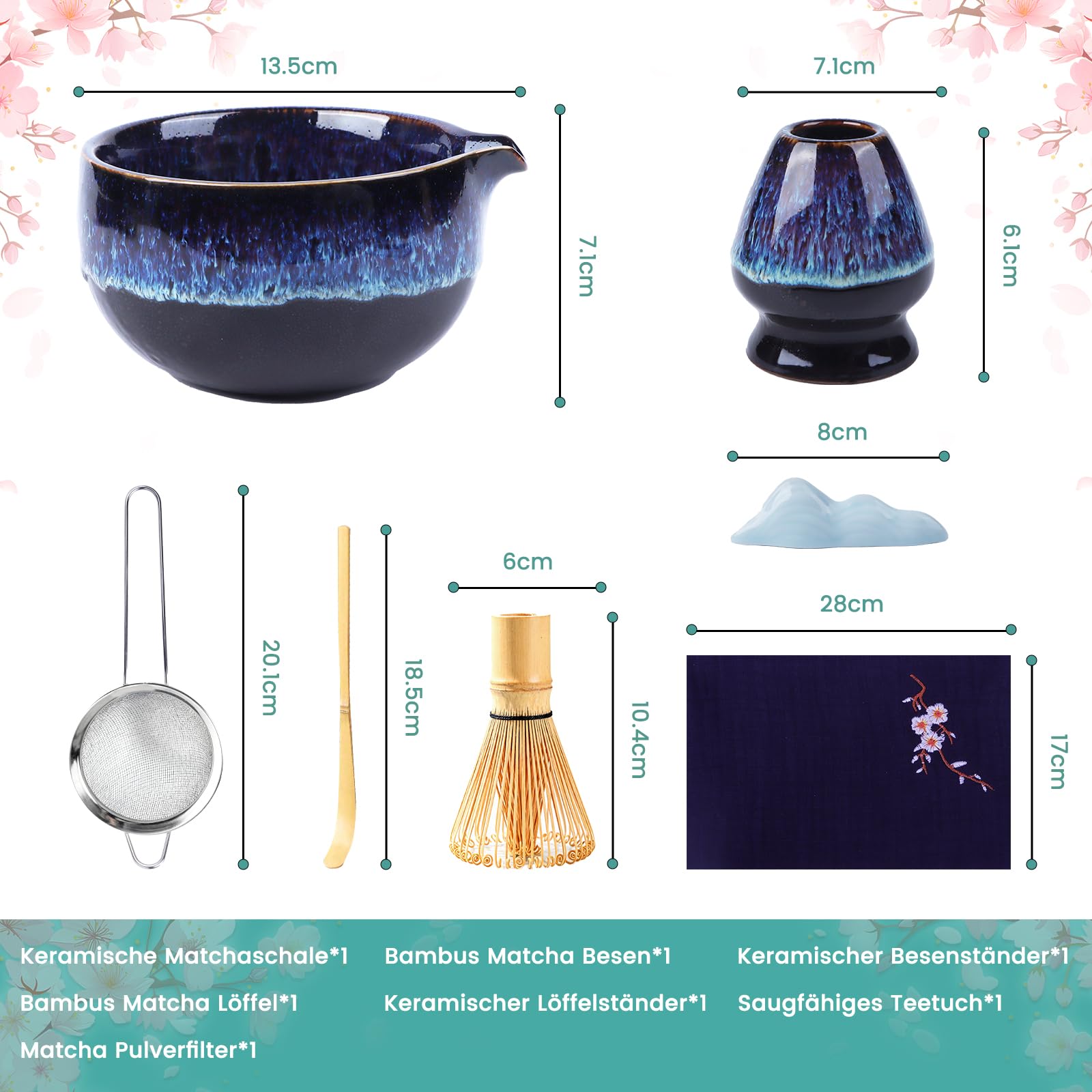 FIVAVA Matcha-Set – 7-Tlg. Macha Tea Set mit Matcha Schale und Matcha Zubehör, ein hochwertiges Matcha Set für Matcha-Enthusiasten (schwarz)