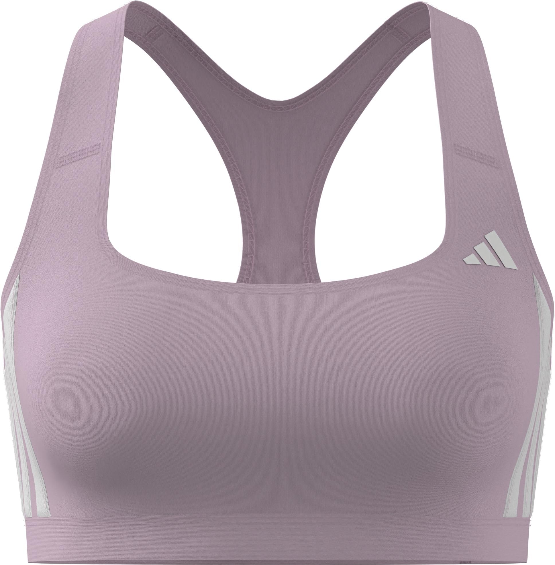 adidas Women's Optime Essentials Workout 3-Stripes Medium Support Bra, Clear Pink/White, S