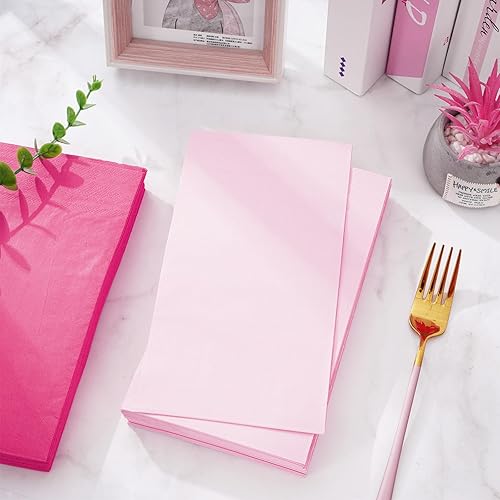 Miniatura 4 de Whaline Paquete de 150 servilletas rosas para invitados de 4.3 x 7.8 pulgadas, 3 colores, toallas de mano con tema rosa, servilletas de papel