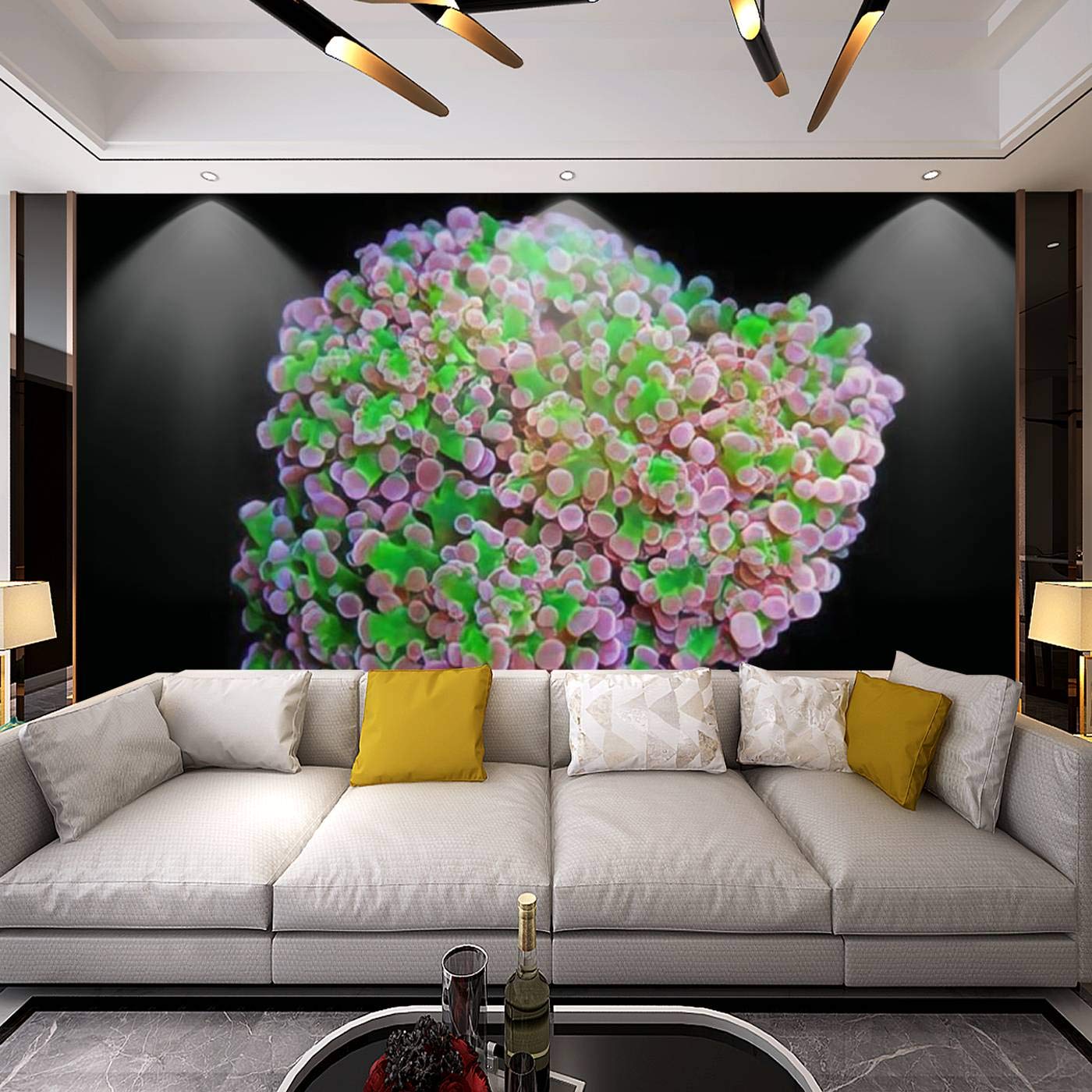 Modern 3D Euphyllia Frogspawn LPS Coral Wallpaper Stick and Peel Wall Stickers Removable Wall Paper Mural for Living Room Bedroom TV Background Wall