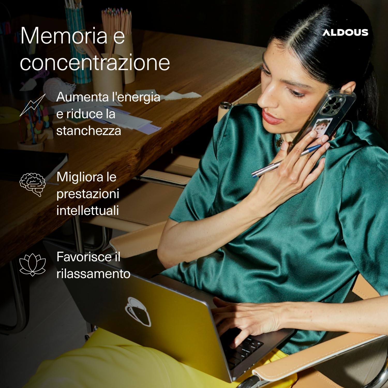 Nootropico - 80 Capsule - Con L-Tirosina, Bacopa Monnieri e Ginkgo Biloba Lions Mane, Caffeina, Tirosina, Teanina, Huperzia- Concentrazione, Memoria, Energia - per Cervello - Migliora Focus - ALDOUS