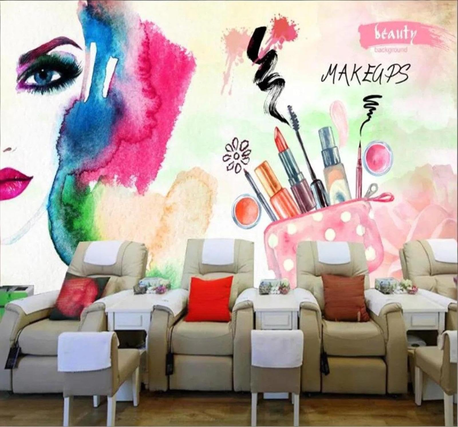 Tzxztt Sketch Watercolour Nail Salon Beauty Salon Decor Modern 3D Wallpaper Premium Textured Silk Neutral Tones Material Ideal for Living Room Bedroom-400cm×280cm