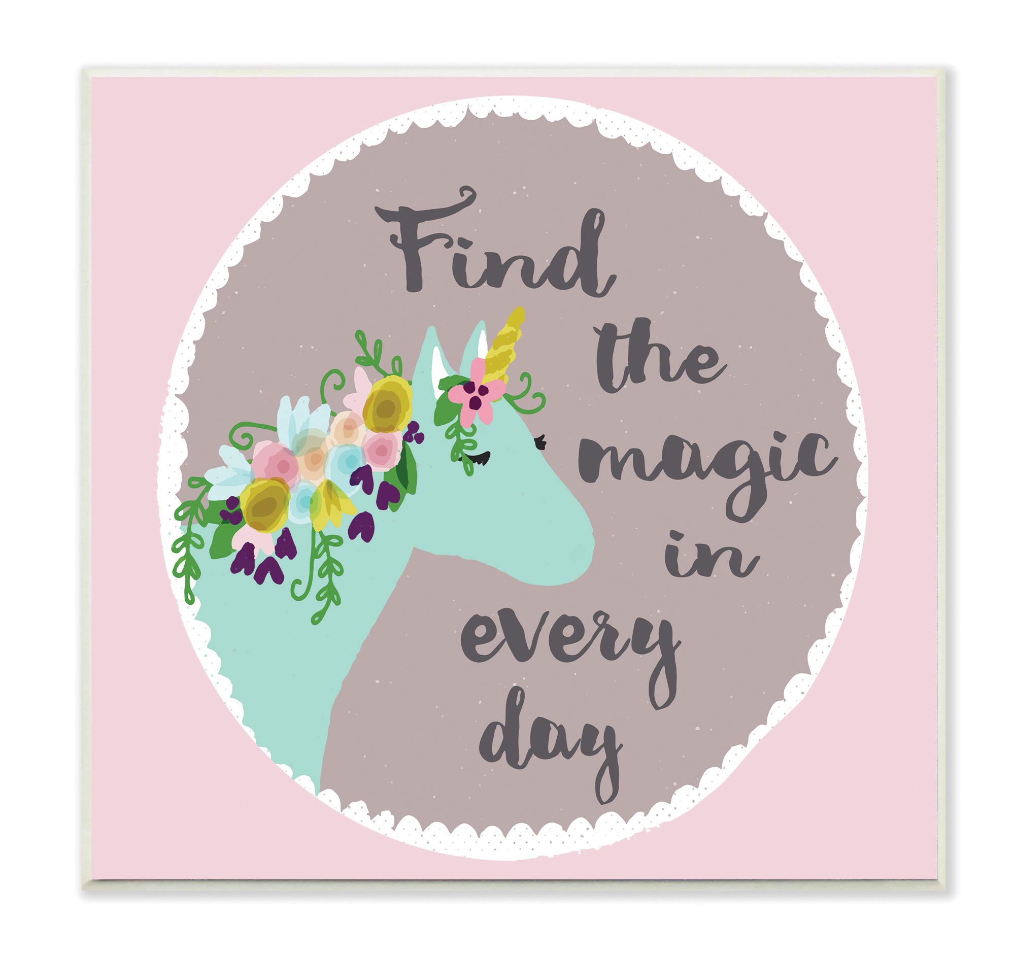 Stupell Industries Find The Magic Unicorn Cyan Pink Wall Plaque, 12 x 12, Design by Artist Cindy Willingham
