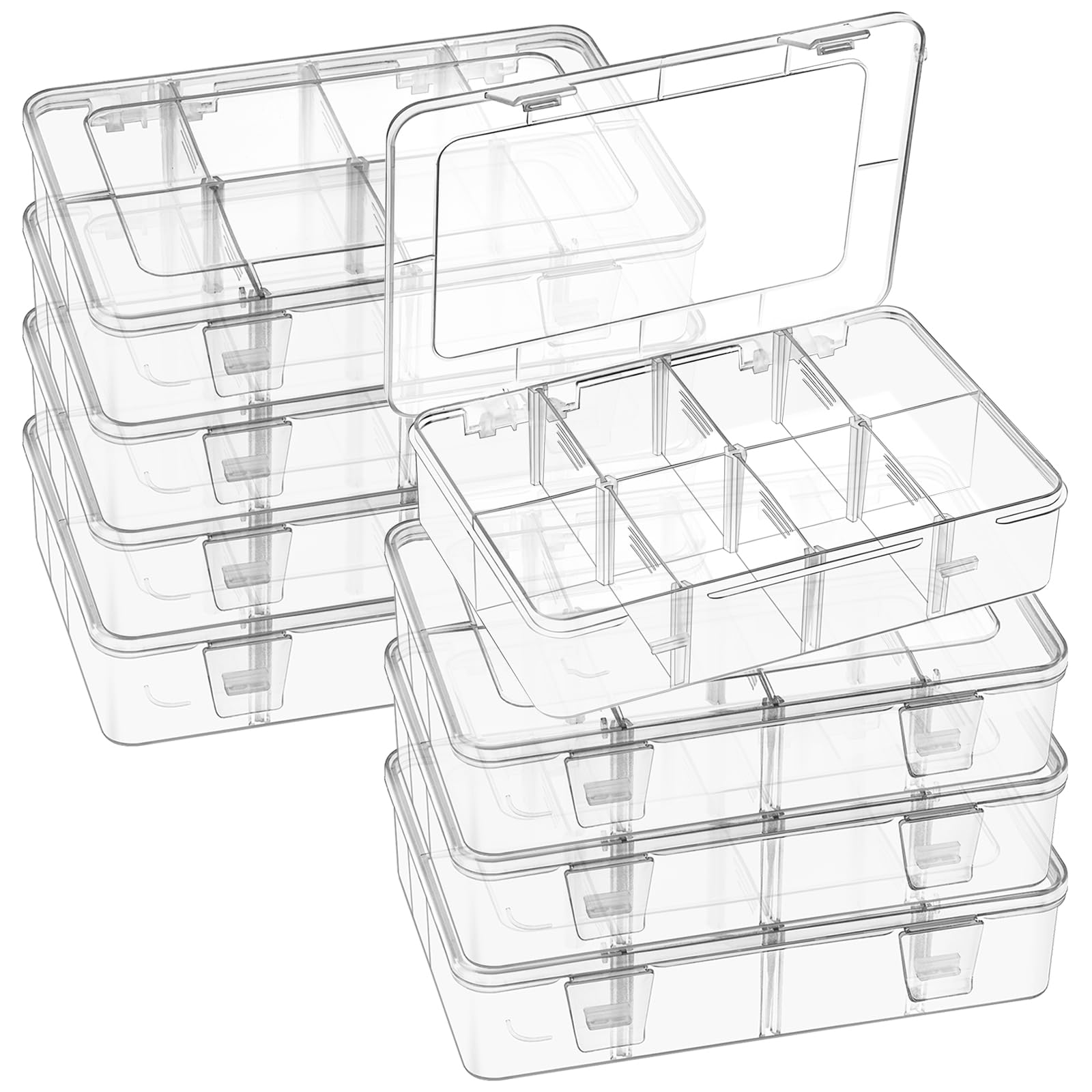 8 Pack 8 Grids Bead Organizer and Small Parts Storage Tackle Boxes