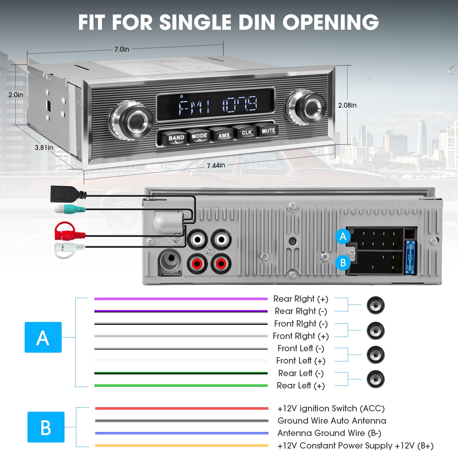 その他 1DIN 7IN DVD BT RCVR dwos6rj Bluetooth Retro Radio for Classic Vehicles: Single DIN Vintage
