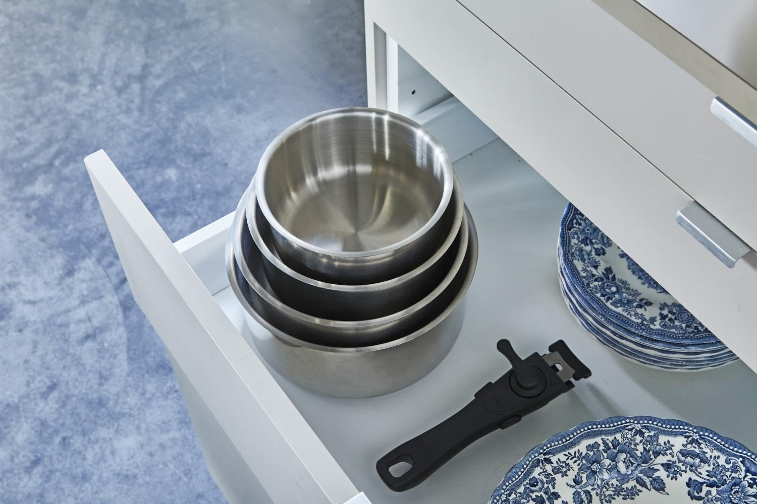 BAUMALU - Lot de 4 Casseroles Comète - Acier Inoxydable - Tous Feux dont Induction - Triple Fond Thermo Diffuseur - Manche Amovible - Intérieur Gradué - Ø14, 16, 18 et 20cm
