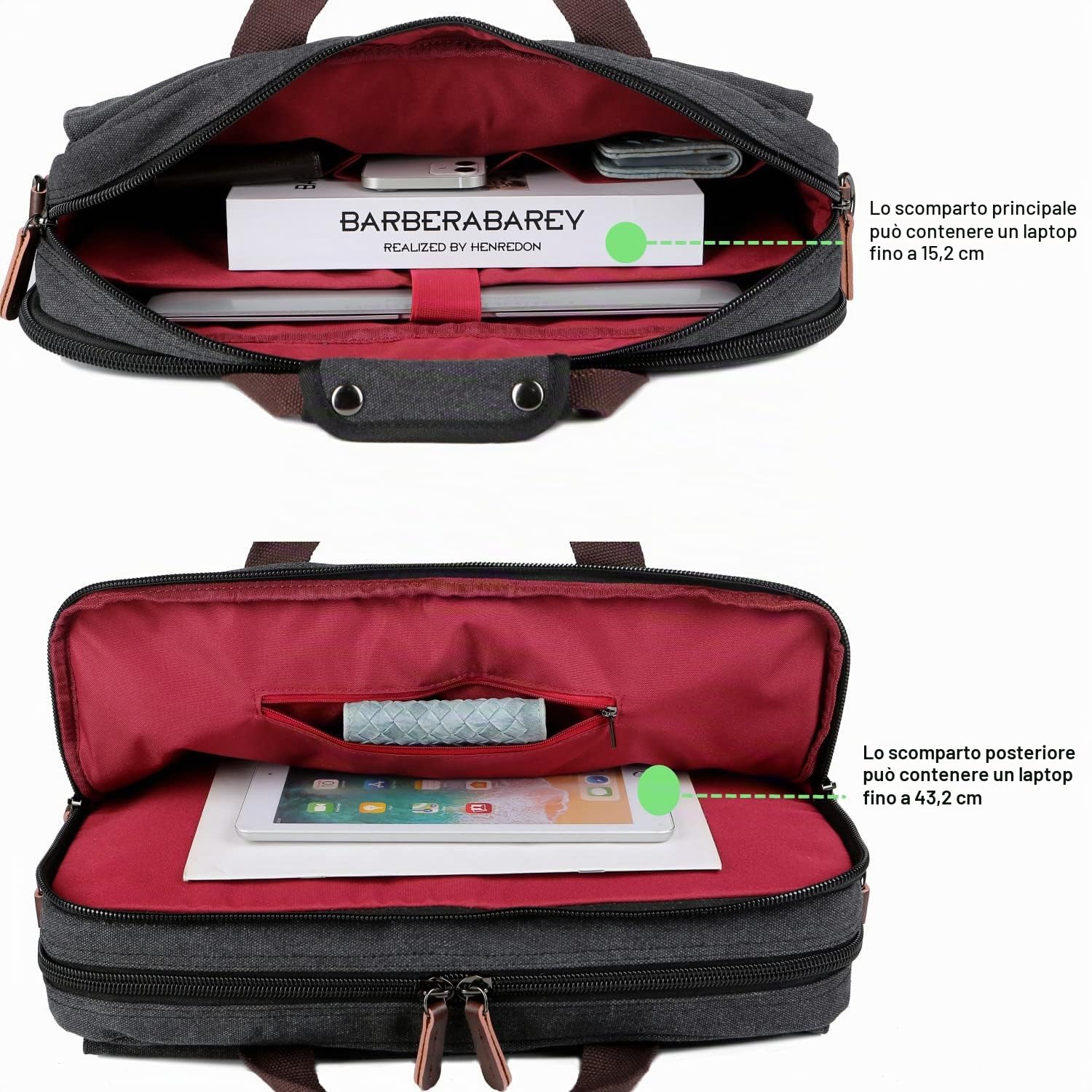Baosha Borsa a tracolla da uomo, per computer portatile da 17 pollici, borsa da lavoro, in tela, borsa a tracolla BC-07