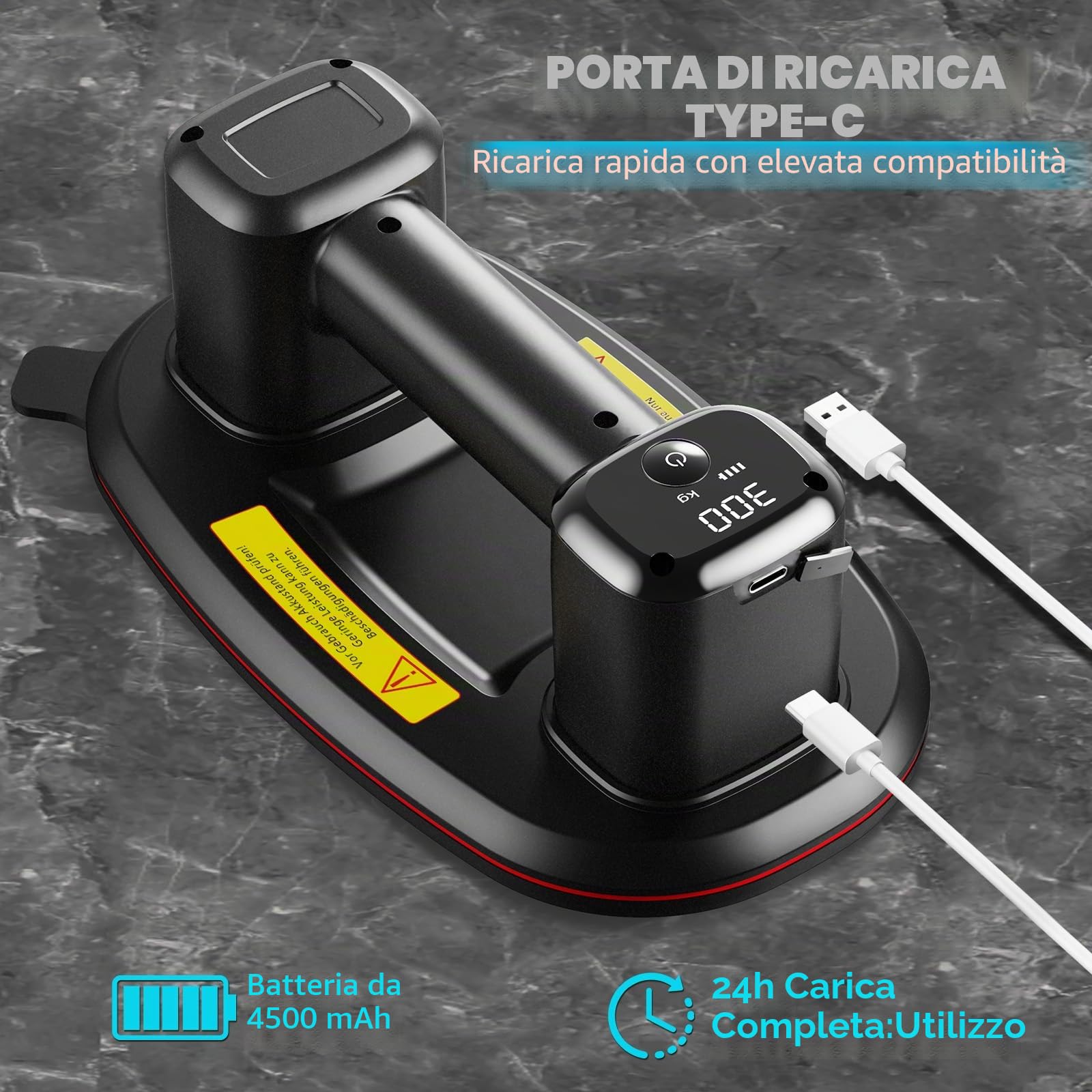 Set di 2 sollevatori a batteria da 26 cm per piastrelle, sollevatore elettrico a ventosa per piastrelle, con aspirazione automatica e display LCD per potenza di aspirazione e durata della