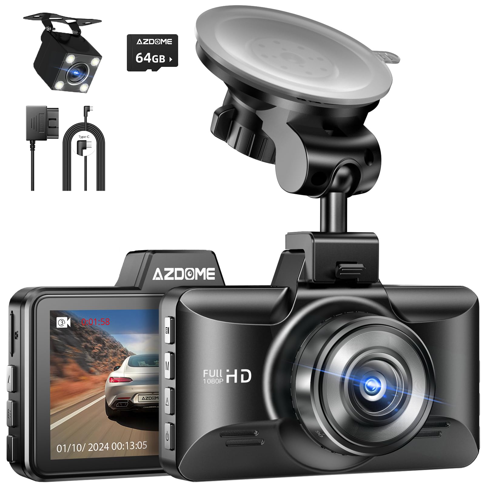Amazon.com: AZDOME M01 Pro dashcam and Type-C USB OBD Hardwire Kit