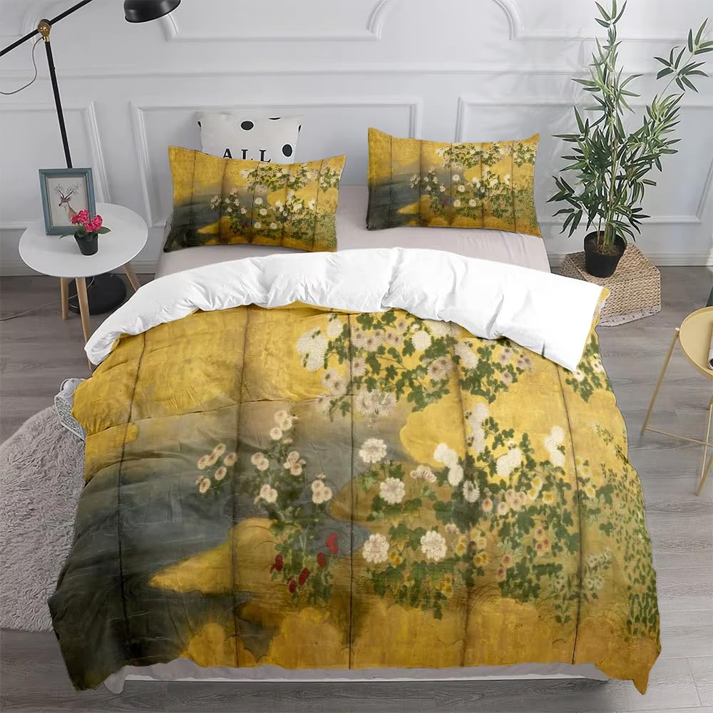 Housse de couette 180 x 210 cm avec 2 taies d'oreiller, linge de lit pivoine