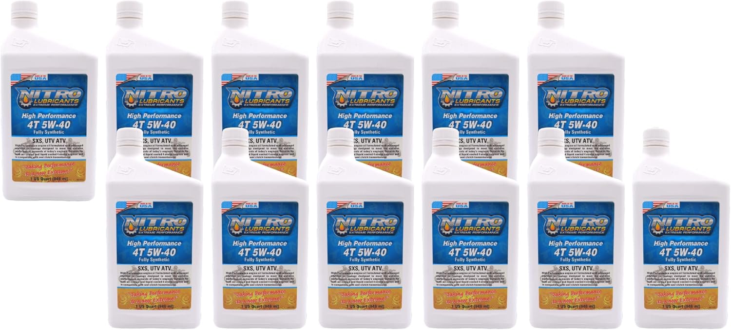 Nitro Lubricants 5W-40 4 Stroke Engine Oil – Semi-Synthetic, High Performance Formula for Motorcycles, ATVs & UTVs – Racing & Off-Road – Advanced Additive Technology – 1 Quart – Made in USA (12-Pack)