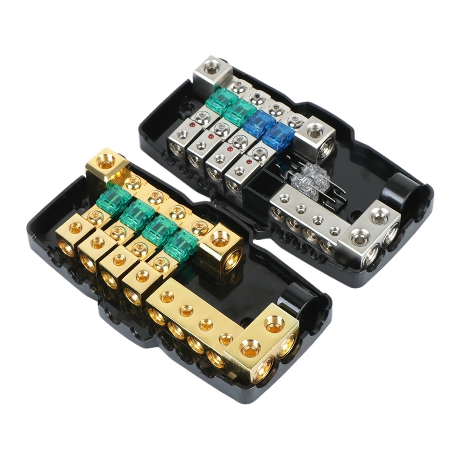 24V 12V 30A 60A bezpiecznik Blade Box rozdzielacz blokowy dystrybucja prądu stałego wskaźnik LED akcesoria do odtwarzacza samochodowego Stereo uchwyt bezpieczników(Gold)