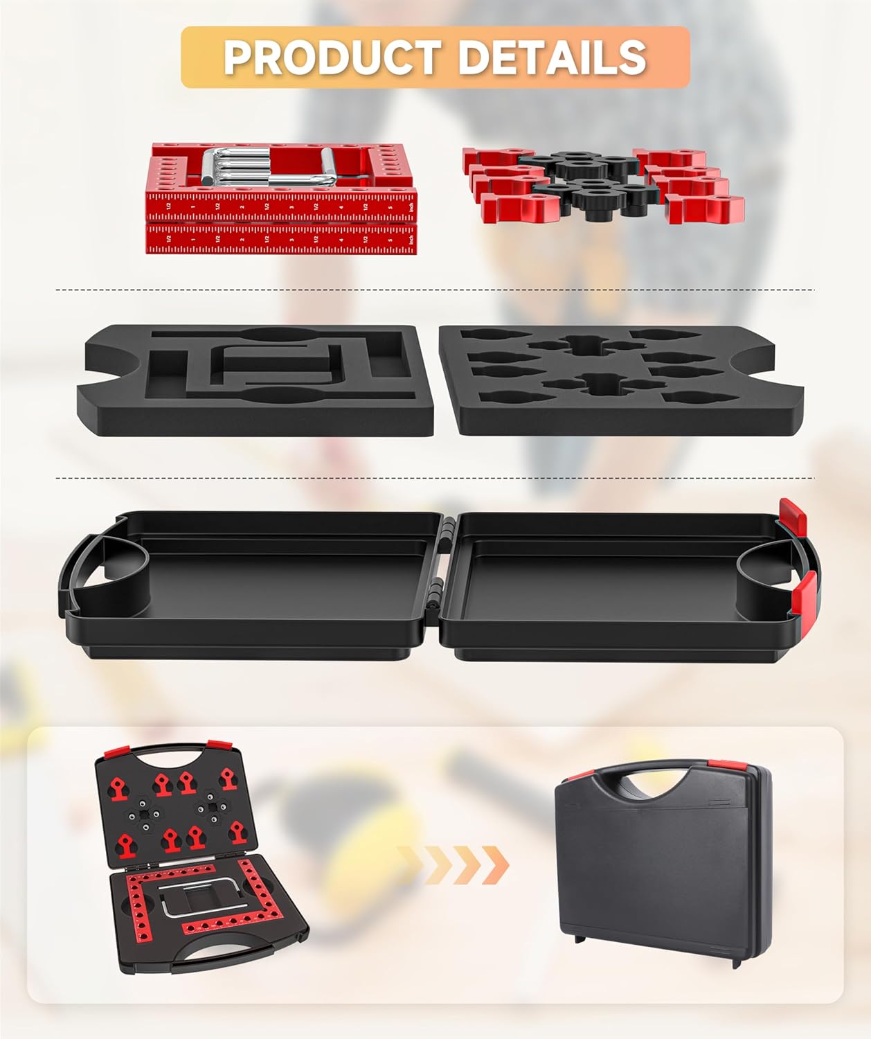 Corner Clamps for Woodworking, 90 Degree Corner Clamp, 4 Pack 5.5" x 5.5" Aluminum Alloy Woodworking Tools, with Storage Case, Clamping Positioning Squares for Cabinet, Frame, Drawer, Box