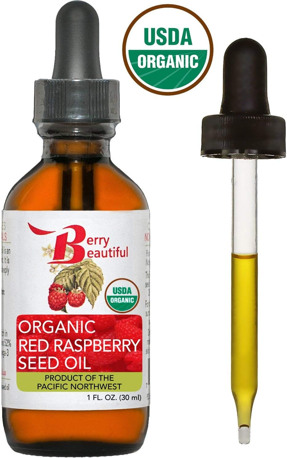 Berry Beautiful Certified Organic Red Raspberry Seed Oil - Cold-pressed from US grown raspberries (1 fl oz) - Image 3