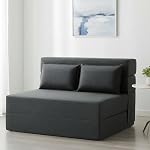 FILUXE Convertible Folding Sofa Bed-Sleeper Chair with Pillow, Modern Linen Fabric Floor & Couch, for Living Room/Dorm/Guest Use/Home Office/Apartment (Dark Gray, Single)