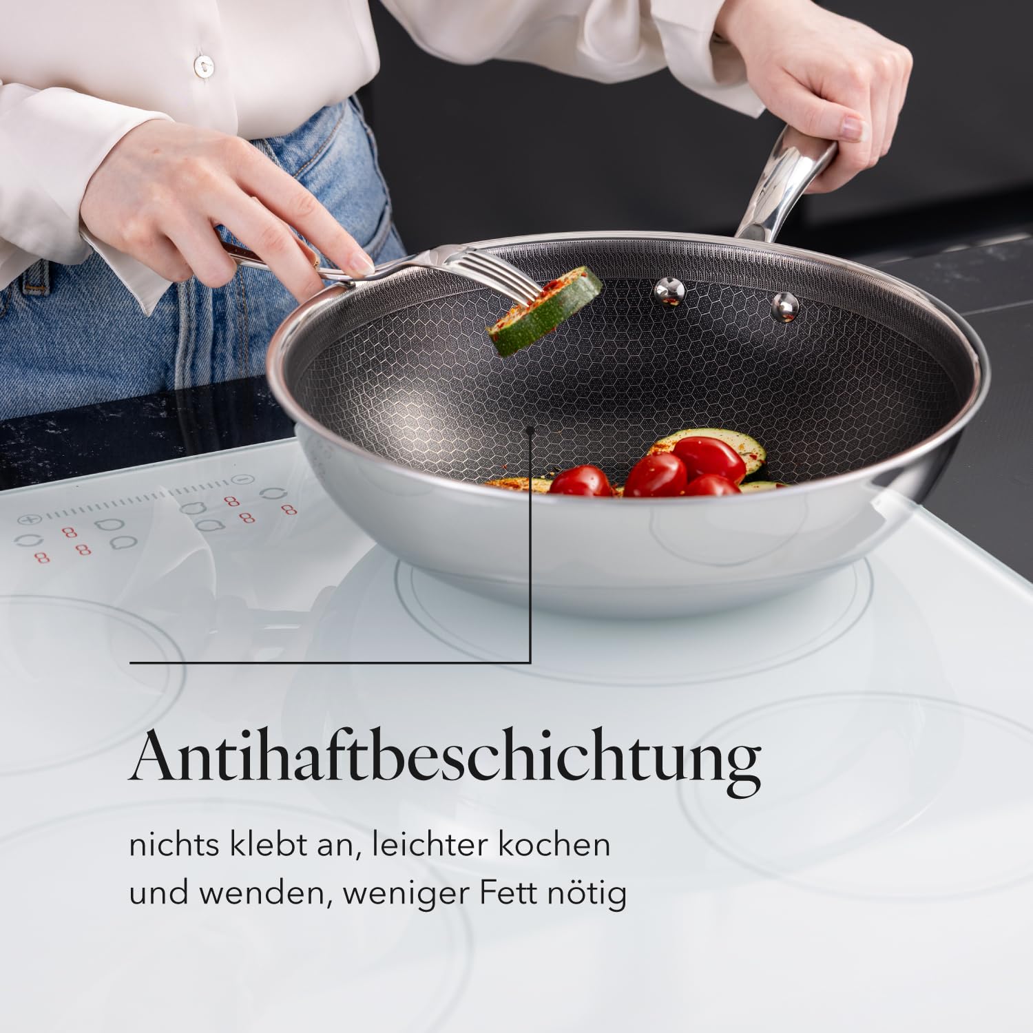 Florina - Wok in acciaio inox ARISTO PLUS | Diametro 28 cm | Rivestimento antiaderente a nido d'ape | Adatto al forno | Manico ergonomico | Finitura a specchio | Adatto a tutti i piani cottura